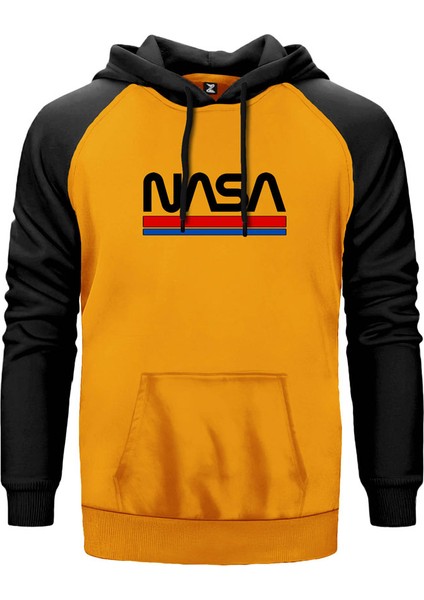 Nasa Red Blue Sarı Renk Reglan Kol Kapşonlu Sweatshirt