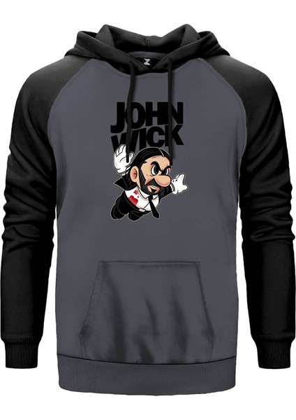 John Wick Fly Gri Renk Reglan Kol Kapşonlu Sweatshirt