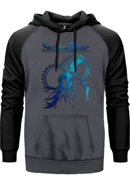 Steins Gate Gri Renk Reglan Kol Kapşonlu Sweatshirt