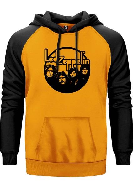 LED Zeppelin Circle Sarı Renk Reglan Kol Kapşonlu Sweatshirt