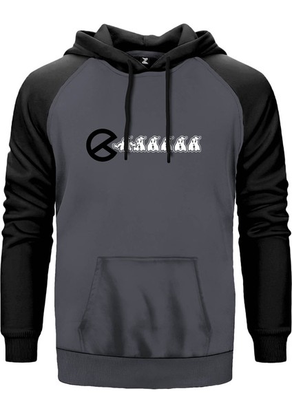 Ghostbusters Pacman Gri Renk Reglan Kol Kapşonlu Sweatshirt