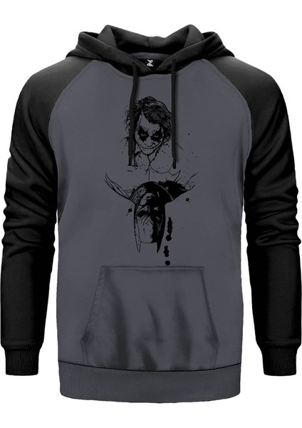 Batman Vs Joker Gri Renk Reglan Kol Kapşonlu Sweatshirt