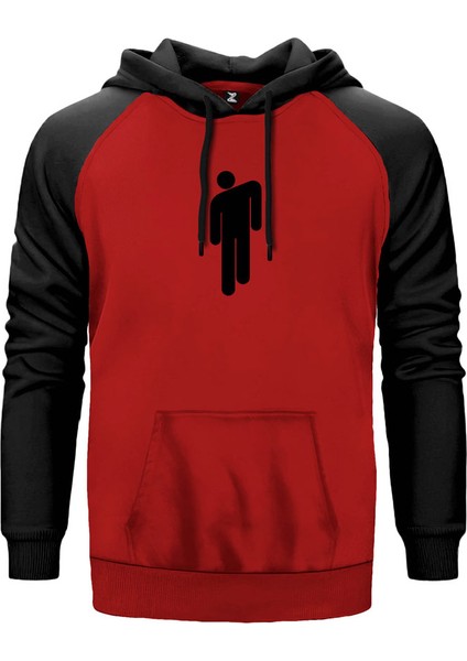 Billie Eilish Logo Black Kırmızı Renk Reglan Kol Kapşonlu Sweatshirt
