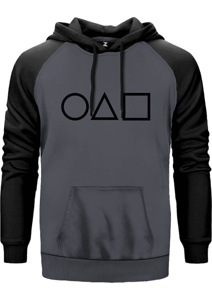 Squid Game Symbol Gri Renk Reglan Kol Kapşonlu Sweatshirt