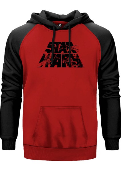Star Wars Logo 3 Kırmızı Renk Reglan Kol Kapşonlu Sweatshirt