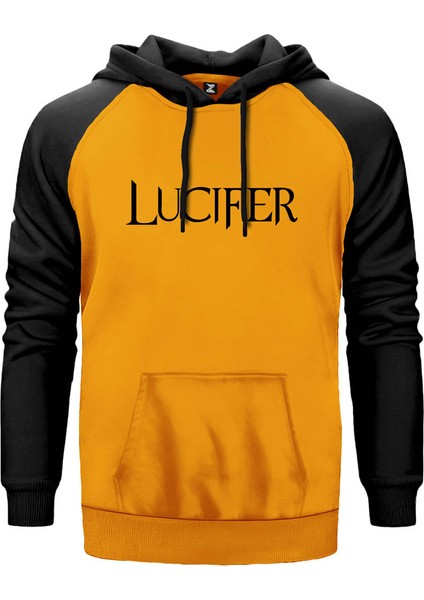 Lucifer Text Sarı Renk Reglan Kol Kapşonlu Sweatshirt