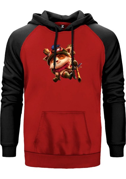 League Of Legends Teemo Kırmızı Renk Reglan Kol Kapşonlu Sweatshirt