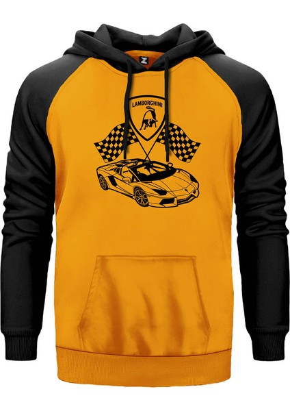 Lamborghini For Racing Sarı Renk Reglan Kol Kapşonlu Sweatshirt