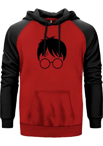 Harry Potter Head Kırmızı Renk Reglan Kol Kapşonlu Sweatshirt