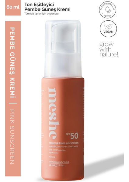 Spf 50+ Tone Up Pink Sunscreen Ton Eşitleyici Yüz Güneş Kremi 60 ml