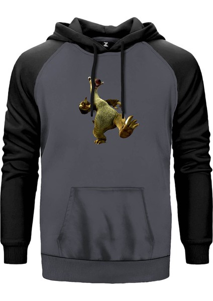 Buz Devri Sit Gri Renk Reglan Kol Kapşonlu Sweatshirt