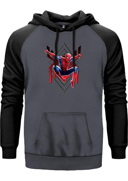 Spiderman Jump Gri Renk Reglan Kol Kapşonlu Sweatshirt