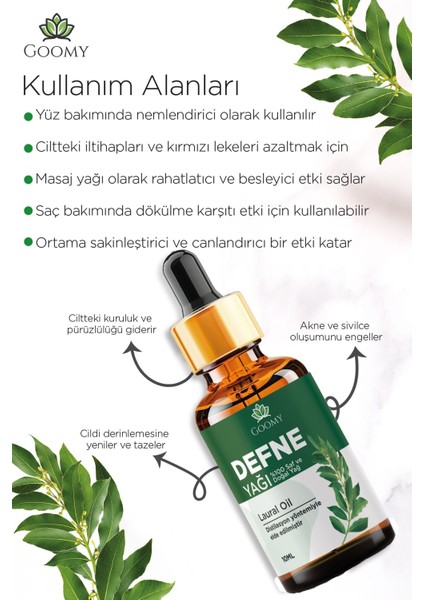 Defne Yaprağı Yağı Distilasyon %100 Doğal Bitkisel Uçucu Yağ Laurel Leaf Oil 10ML