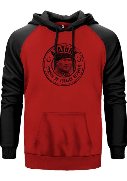 Atatürk Founder Of Turkish Republic Kırmızı Renk Reglan Kol Kapşonlu Sweatshirt