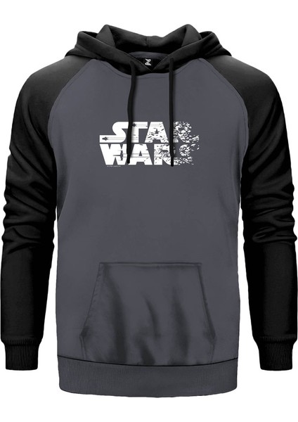 Star Wars Logo 2 Gri Renk Reglan Kol Kapşonlu Sweatshirt