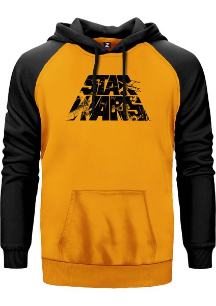 Star Wars Logo 3 Sarı Renk Reglan Kol Kapşonlu Sweatshirt