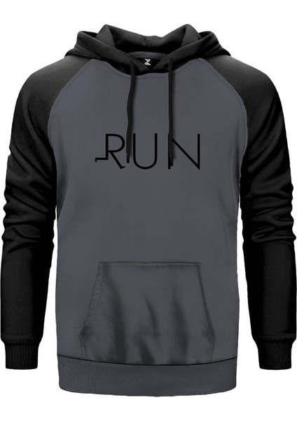 Run Gri Renk Reglan Kol Kapşonlu Sweatshirt