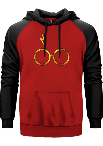 Harry Potter Glasses 3 Kırmızı Renk Reglan Kol Kapşonlu Sweatshirt
