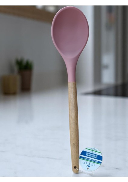 Bambu Saplı Silikon Kaşık Pembe Rengi