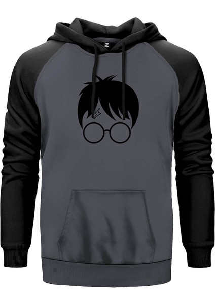 Harry Potter Head Gri Renk Reglan Kol Kapşonlu Sweatshirt