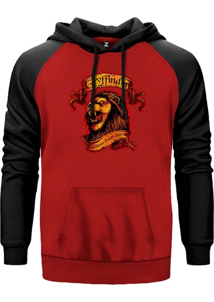 Harry Potter Gryffindor Official Kırmızı Renk Reglan Kol Kapşonlu Sweatshirt
