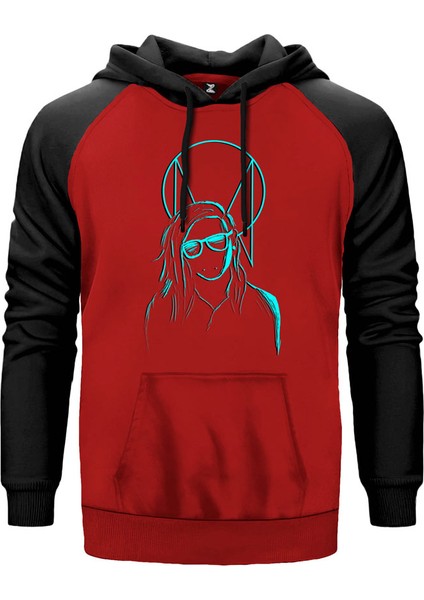 Skrillex Silliuette Kırmızı Renk Reglan Kol Kapşonlu Sweatshirt