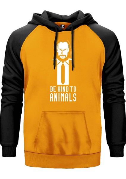 John Wick Be Kind Animals Sarı Renk Reglan Kol Kapşonlu Sweatshirt
