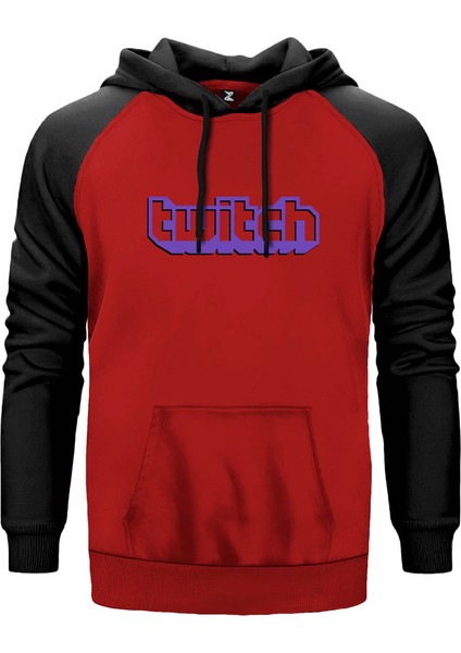 Twitch Logo2 Kırmızı Renk Reglan Kol Kapşonlu Sweatshirt