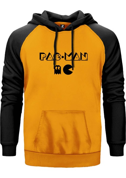 Pac Man Text Sarı Renk Reglan Kol Kapşonlu Sweatshirt