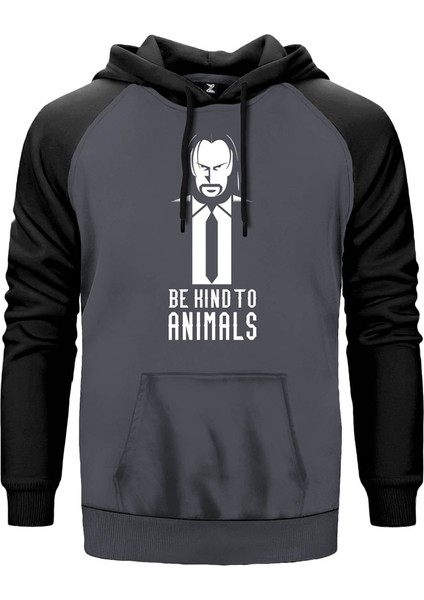 John Wick Be Kind Animals Gri Renk Reglan Kol Kapşonlu Sweatshirt