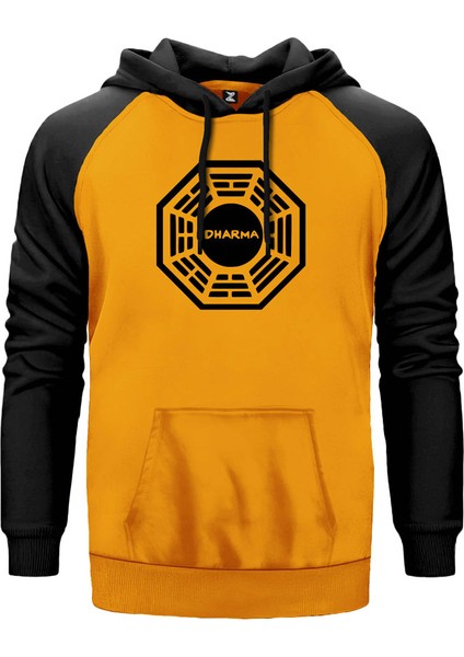 Lost Dharma Logo Sarı Renk Reglan Kol Kapşonlu Sweatshirt