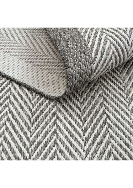 Smart 2002 Gri Kilim Halı Makinede Yıkanabilir İnce Kaymaz Taban Halı Dokuma Yazlık Balkon Kilimi