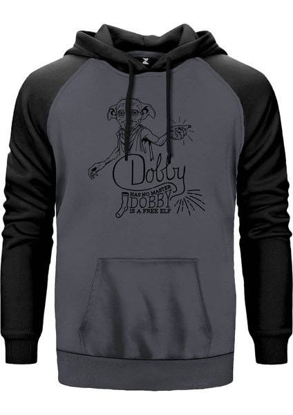Harry Potter Dobby Is A Free Elf Gri Renk Reglan Kol Kapşonlu Sweatshirt