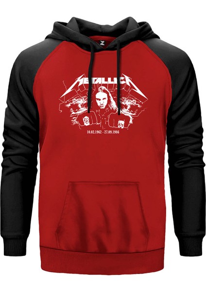 Cliff Burton Punch Kırmızı Renk Reglan Kol Kapşonlu Sweatshirt