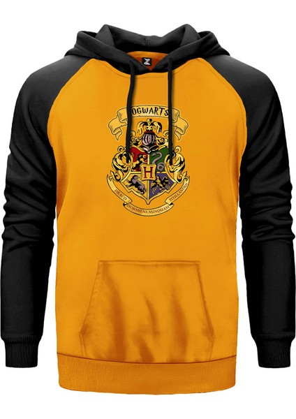Harry Potter Hogwarts Logo Sarı Renk Reglan Kol Kapşonlu Sweatshirt
