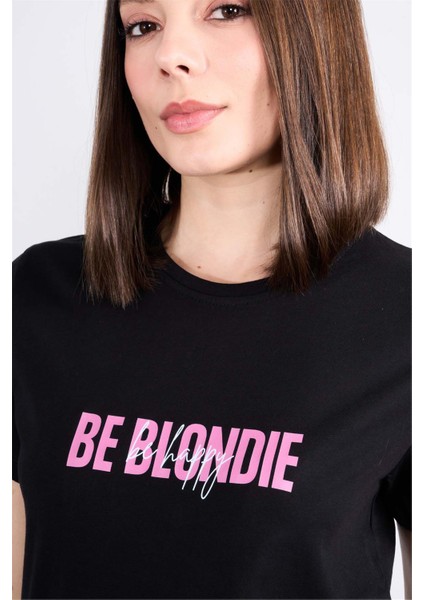 Çetinkaya Fithit 8492 Bayan Bisiklet Yaka 30/1 Compact Penye Süprem Baskılı T-Shirt Siyah modelleri