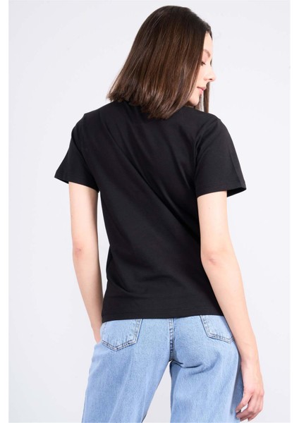 Çetinkaya Fithit 8492 Bayan Bisiklet Yaka 30/1 Compact Penye Süprem Baskılı T-Shirt Siyah fırsatları
