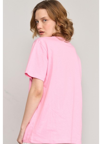 Çetinkaya Fithit 8493 Bayan Bisiklet Yaka 30/1 Compact Penye Süprem Baskılı T-Shirt Pembe fırsatları