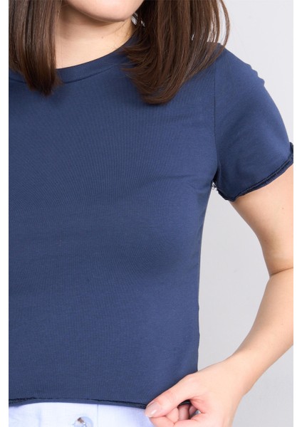 Çetinkaya Fithit 8506 Bayan Bisiklet Yaka 30/1 Likralı Süprem Crop T-Shirt Lacivert modelleri
