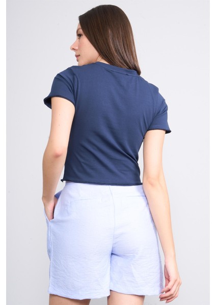 Çetinkaya Fithit 8506 Bayan Bisiklet Yaka 30/1 Likralı Süprem Crop T-Shirt Lacivert fırsatları