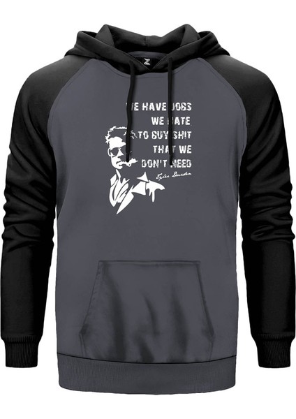 Fight Club We Have Jobs Gri Renk Reglan Kol Kapşonlu Sweatshirt