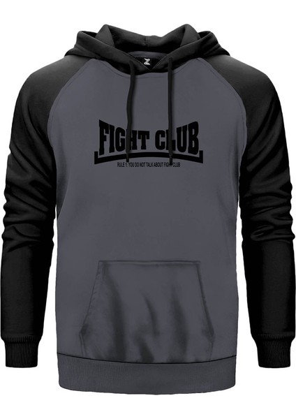 Fight Club Rule 1 Gri Renk Reglan Kol Kapşonlu Sweatshirt