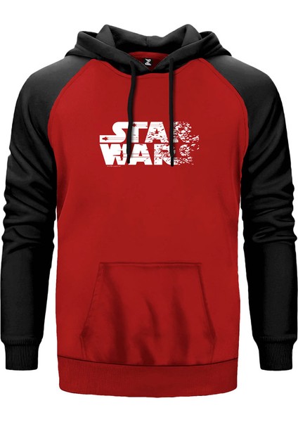 Star Wars Logo 2 Kırmızı Renk Reglan Kol Kapşonlu Sweatshirt
