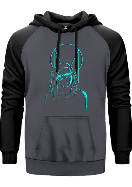 Skrillex Silliuette Gri Renk Reglan Kol Kapşonlu Sweatshirt