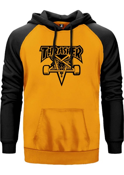 Thrasher 666 Sarı Renk Reglan Kol Kapşonlu Sweatshirt