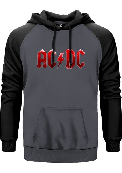 Ac Dc Distort Gri Renk Reglan Kol Kapşonlu Sweatshirt