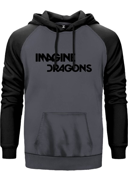 Imagine Dragons Logo Gri Renk Reglan Kol Kapşonlu Sweatshirt