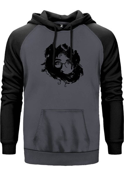 Harry Potter Siluette Gri Renk Reglan Kol Kapşonlu Sweatshirt