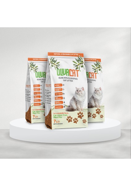 Zeytin Çekirdeğinden Üretilen Doğal Tozsuz Kedi Kumu 7 L 3 Adet