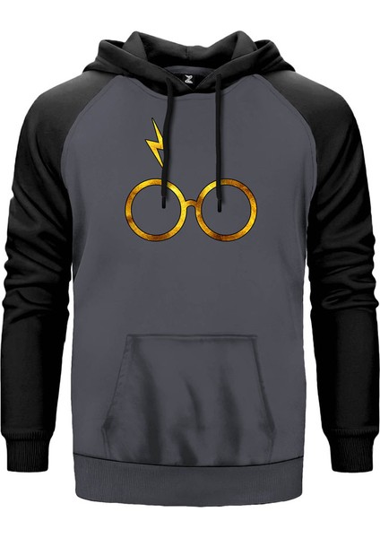 Harry Potter Glasses 3 Gri Renk Reglan Kol Kapşonlu Sweatshirt